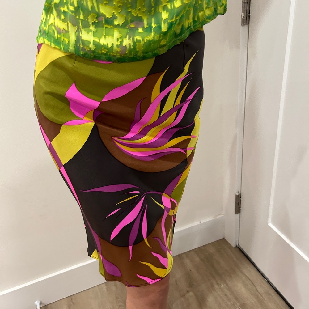 Vintage JÉROME L'HUILLIER 100% silk psychedelic midi skirt